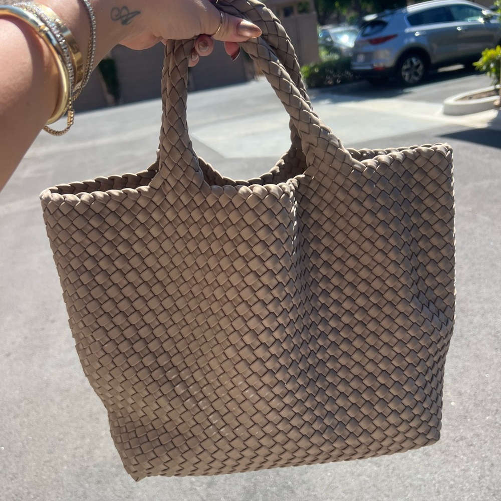 Naghedi Beige Woven Tote Bag